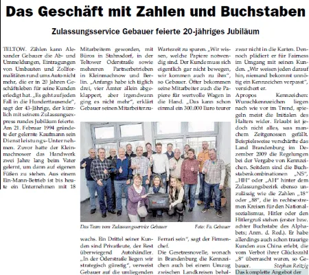 Zulassungsservice Gebauer feiert 20