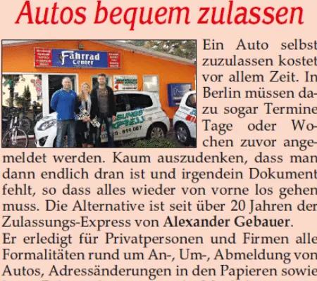 Autos bequem zulassen Express